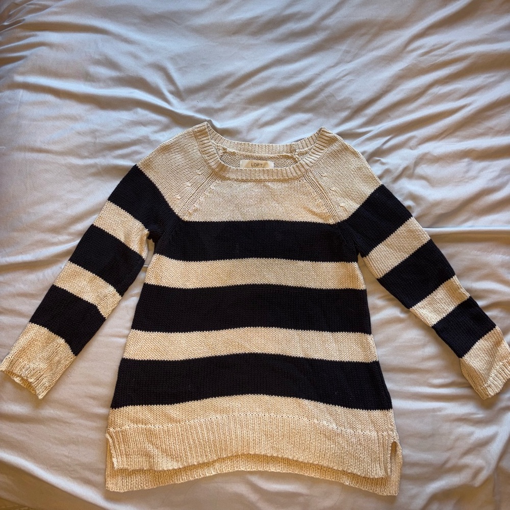 LOFT Black and Cream Striped Sweater